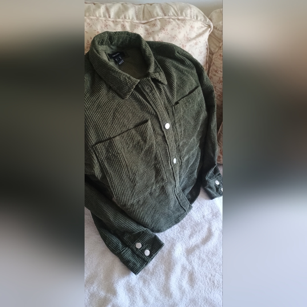 Olive Green Women's Corduroy Jacket - Picture 2 of 3